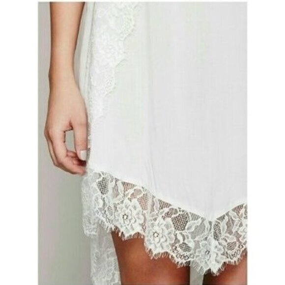 Free People White Lace Trim Asymmetrical Boho Cottagecore Relaxed Slip Dress - Picture 5 of 14